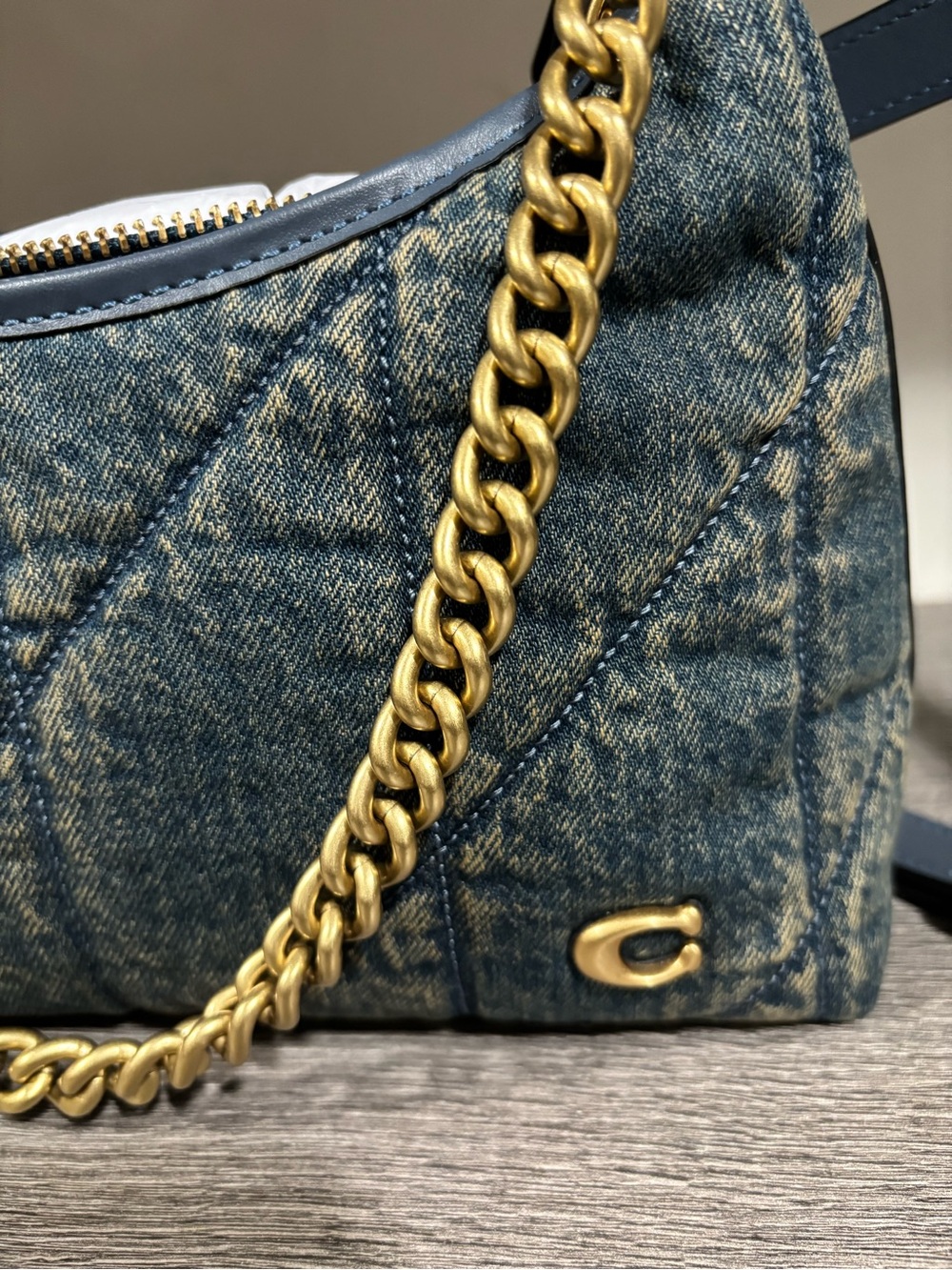 Coach Juliet Denim Quilted Shoulder Bag with Gold Chain - Blue - Picture 5 of 8